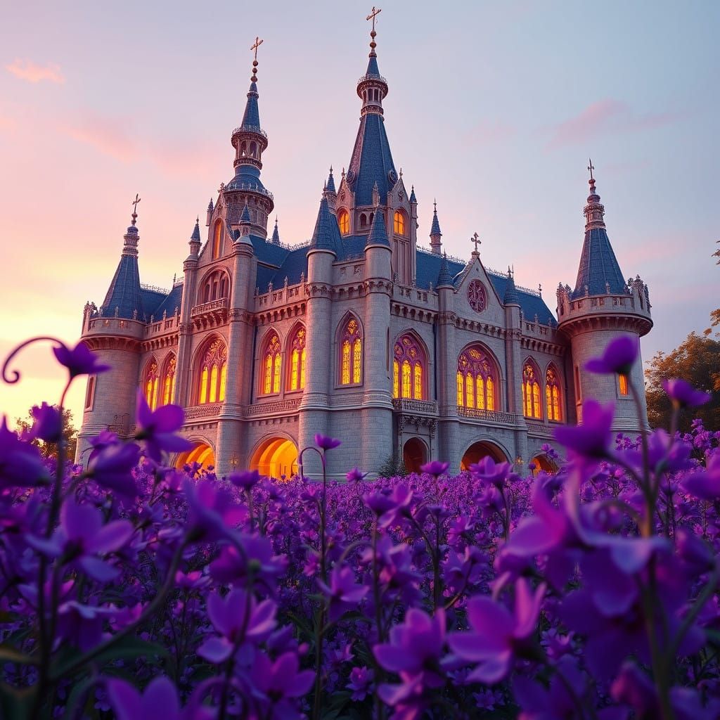 Regal Castle in Enchanted Purple Bloom