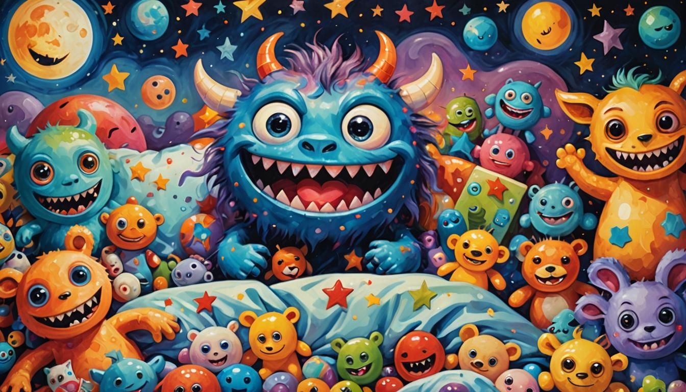 Cute Surrealism: Smiling Monster Portrait in Oil