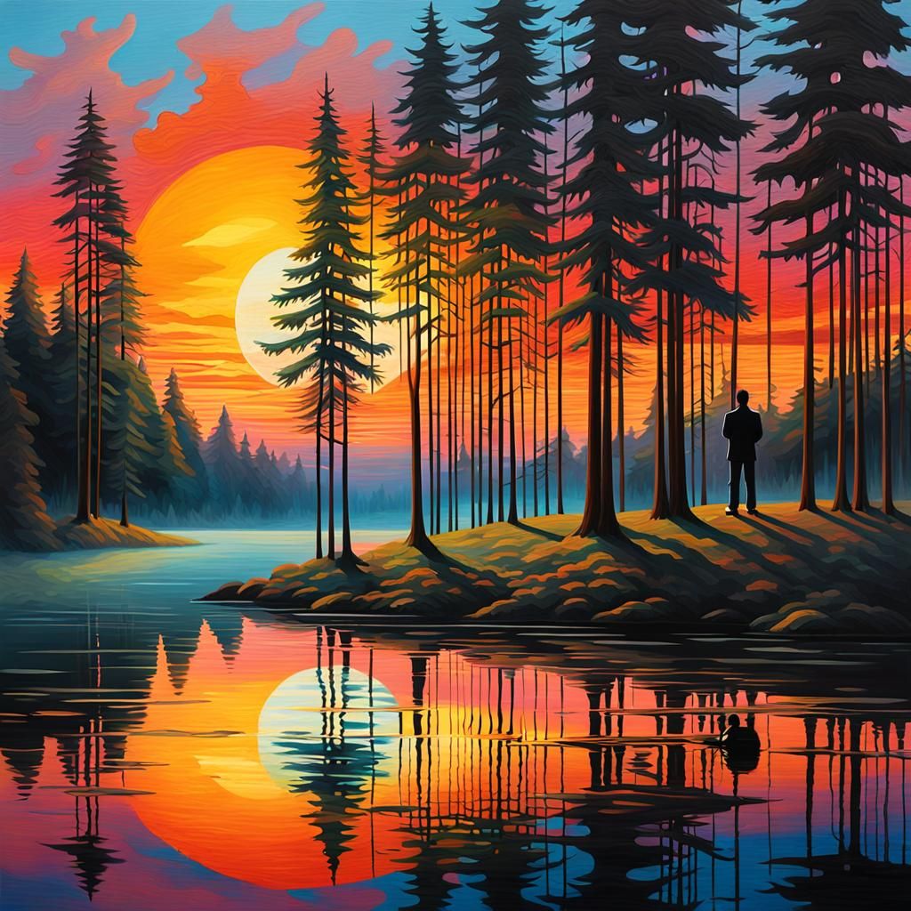 Ethereal Sunset Reflections in Triadic Colors