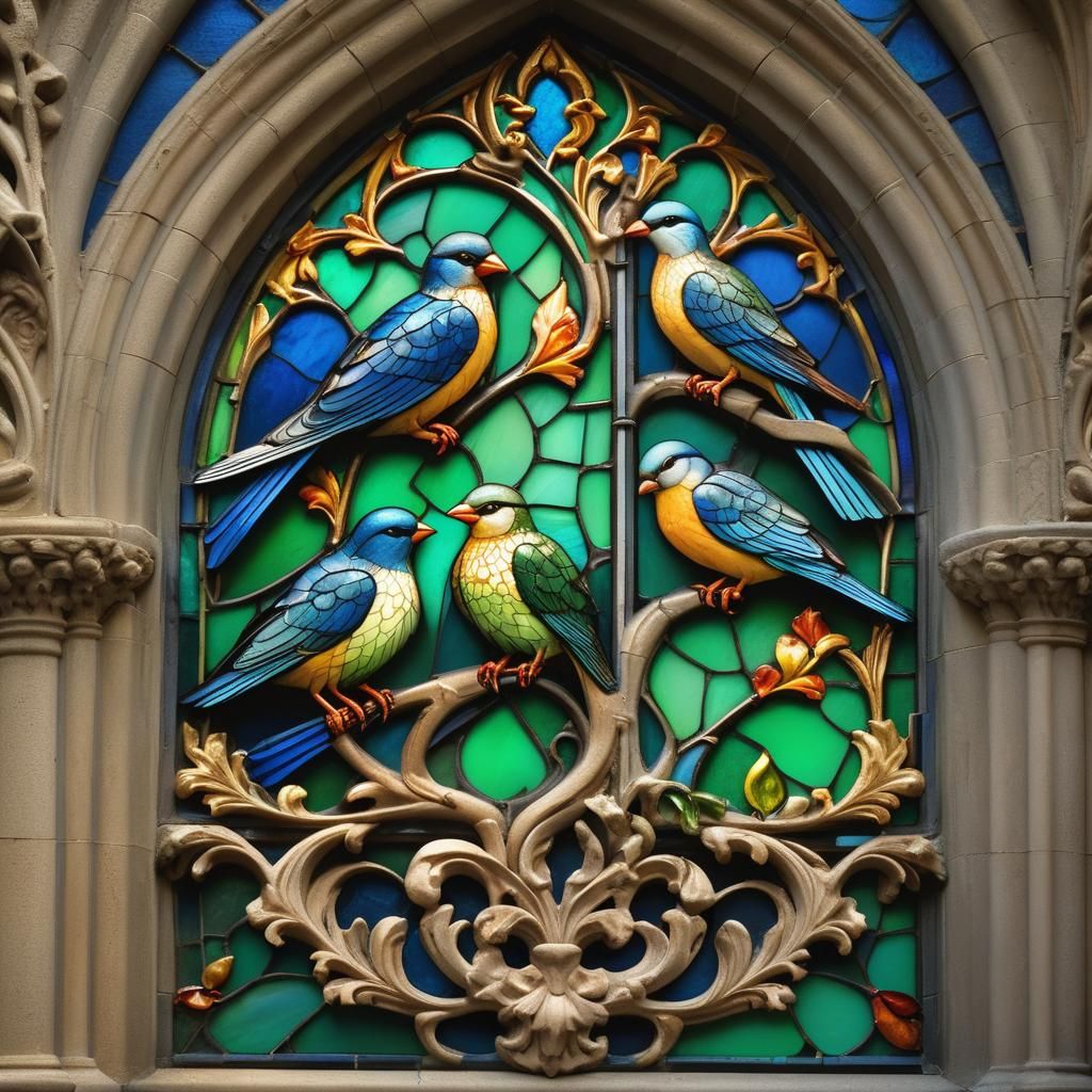Gothic Stained Glass Birds of St. Mark's