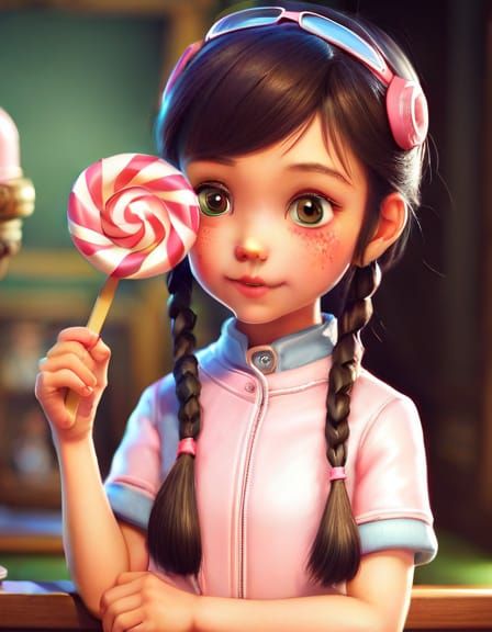 Happy Girl with Lollipop: Hyperrealistic Digital Art