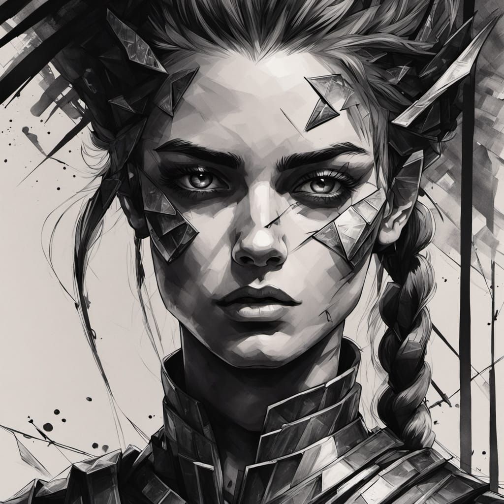 Gritty Warrior Portrait with Obsidian and Braids