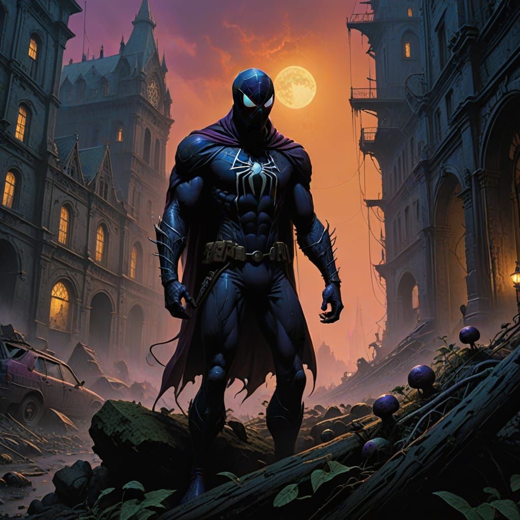 Dark Fantasy Spiderman in Regal Purple and Black Armor