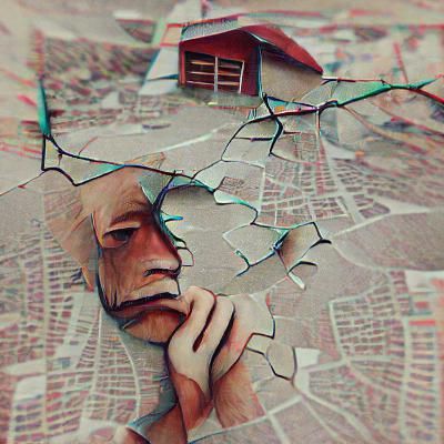 AI Image Generator Output: Broken Man, Broken Town