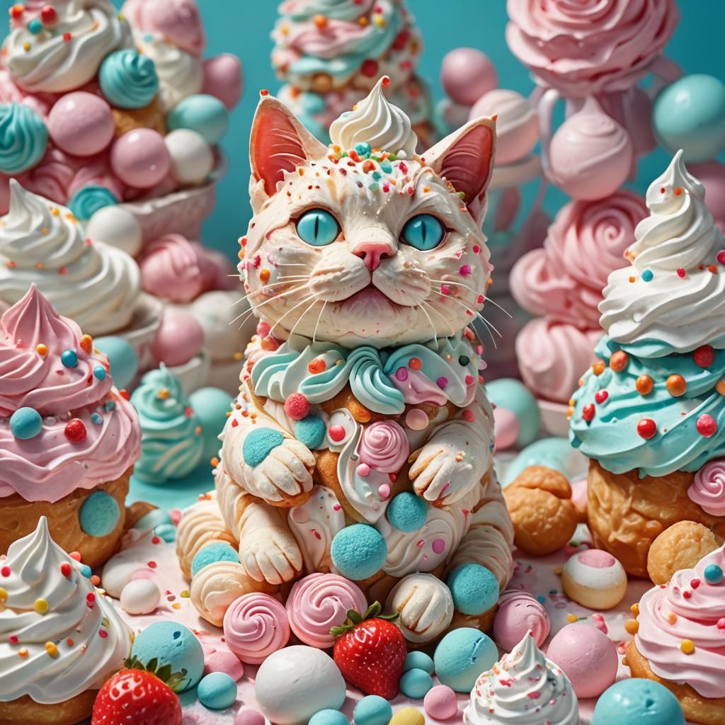 Cat Pastries in Whimsical Dessert Fantasy Art