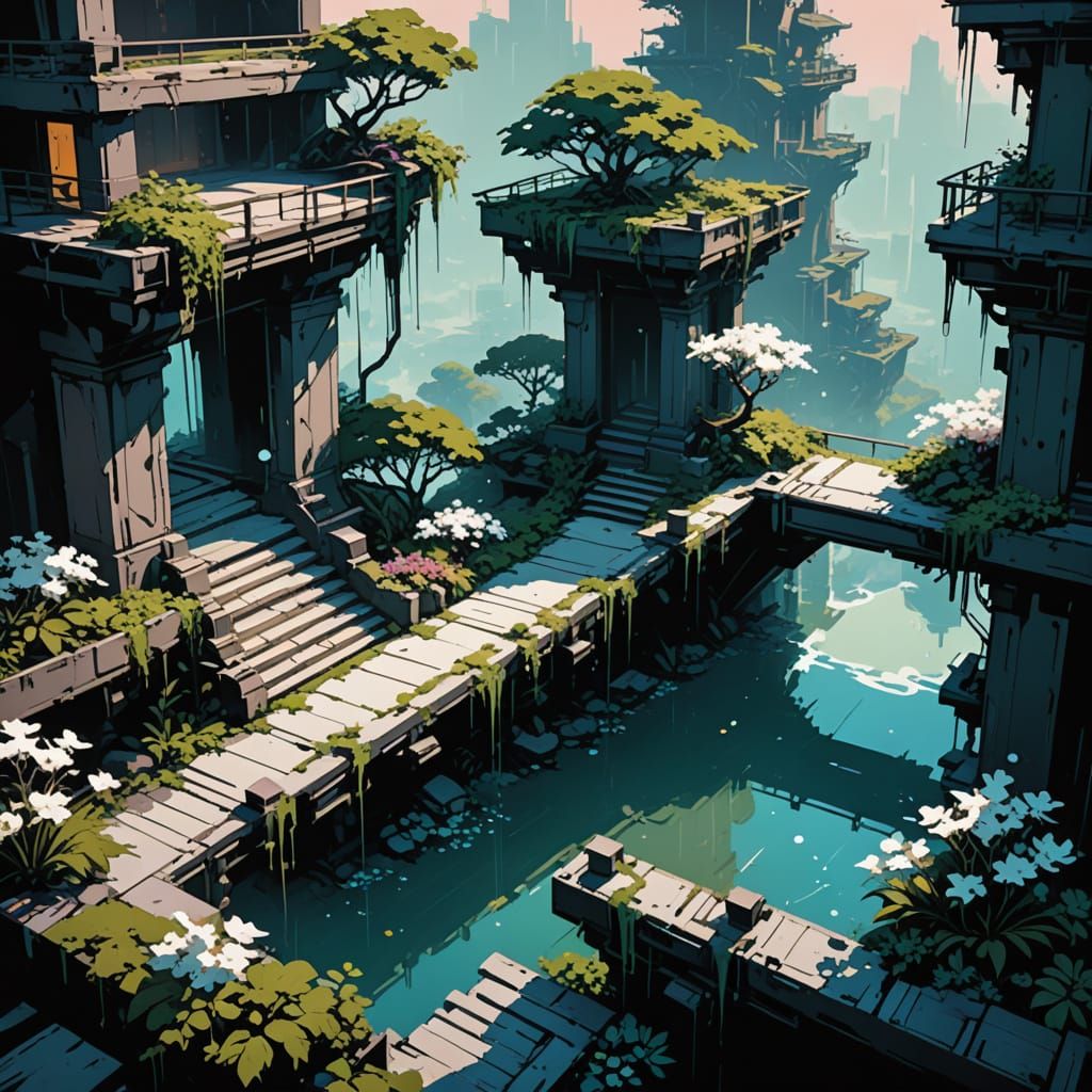 Floating Jade Terraces with Glowing Plants