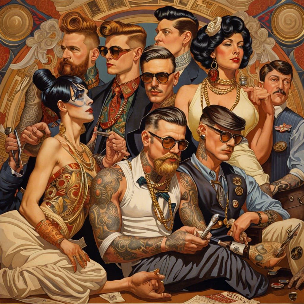 Hipster Celebration in Leyendecker Style