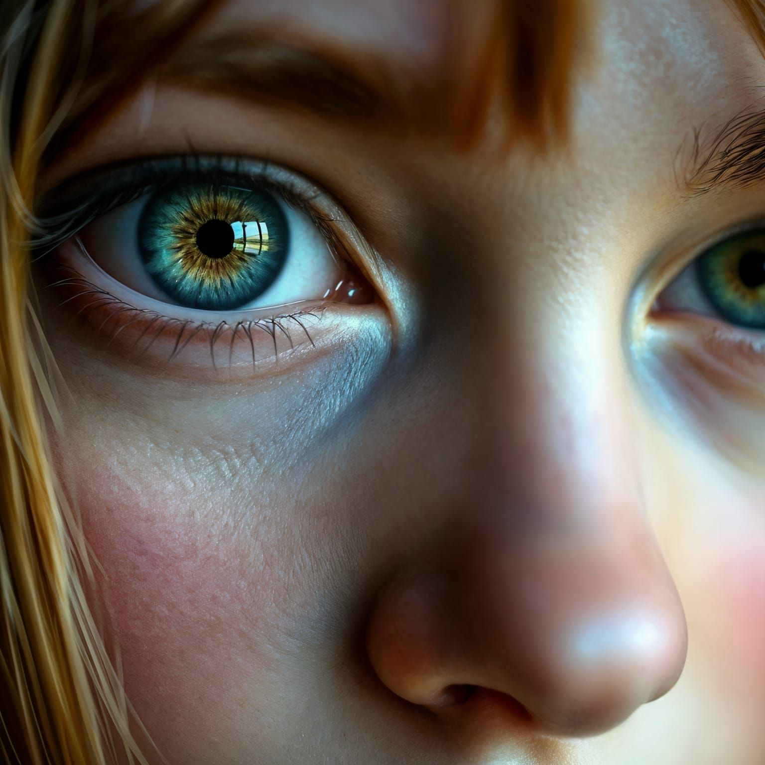 Exquisite Green-Eyed Beauty in Hyper-Realistic Portrait