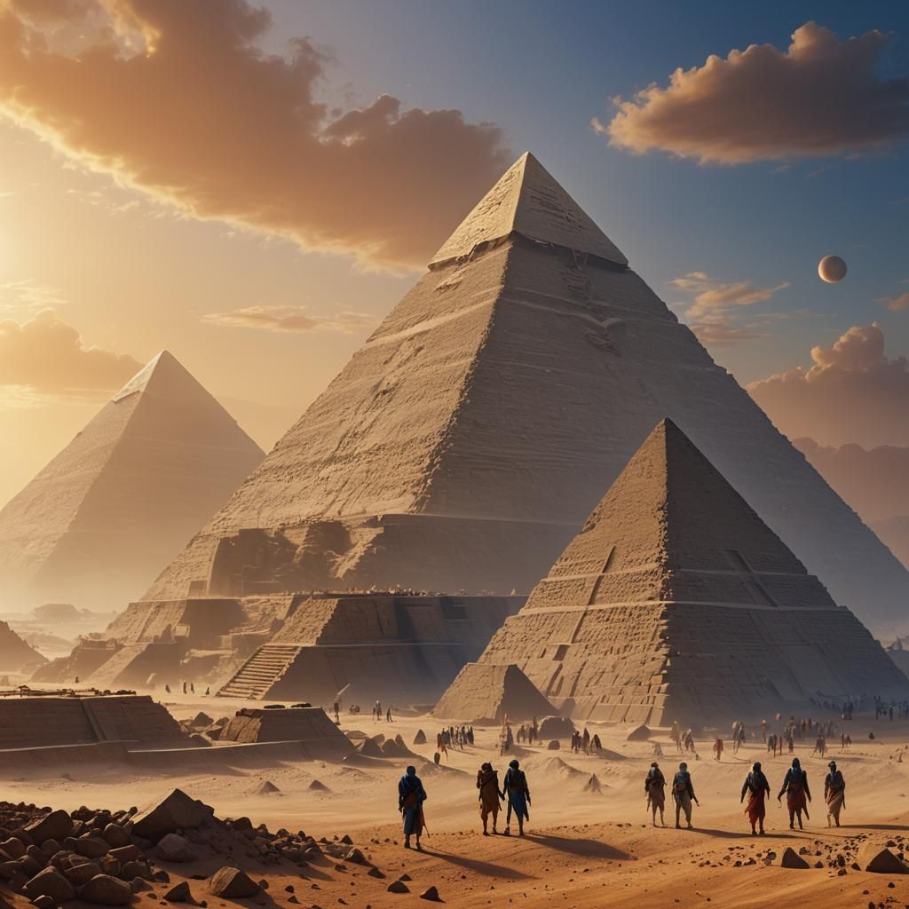 Workers Near Pyramids of Egypt: Hyper-realistic Digital Art