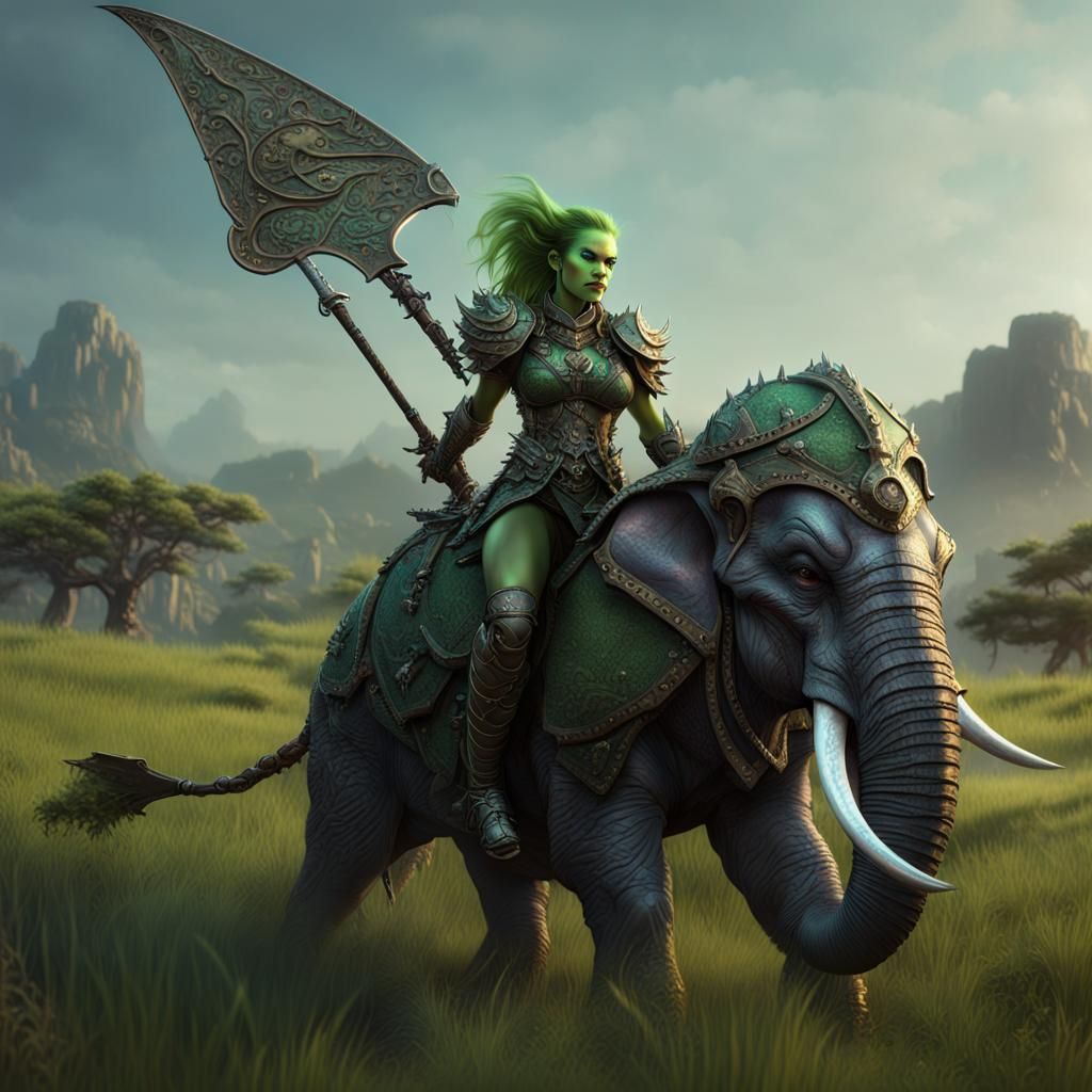 Goblin Demon Antipaladin on Elephant, Dark Fantasy Art
