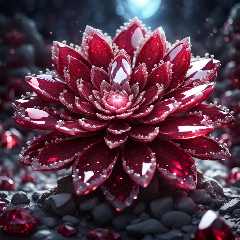 Ruby and White Crystal Flower in Detailed Matte Painting