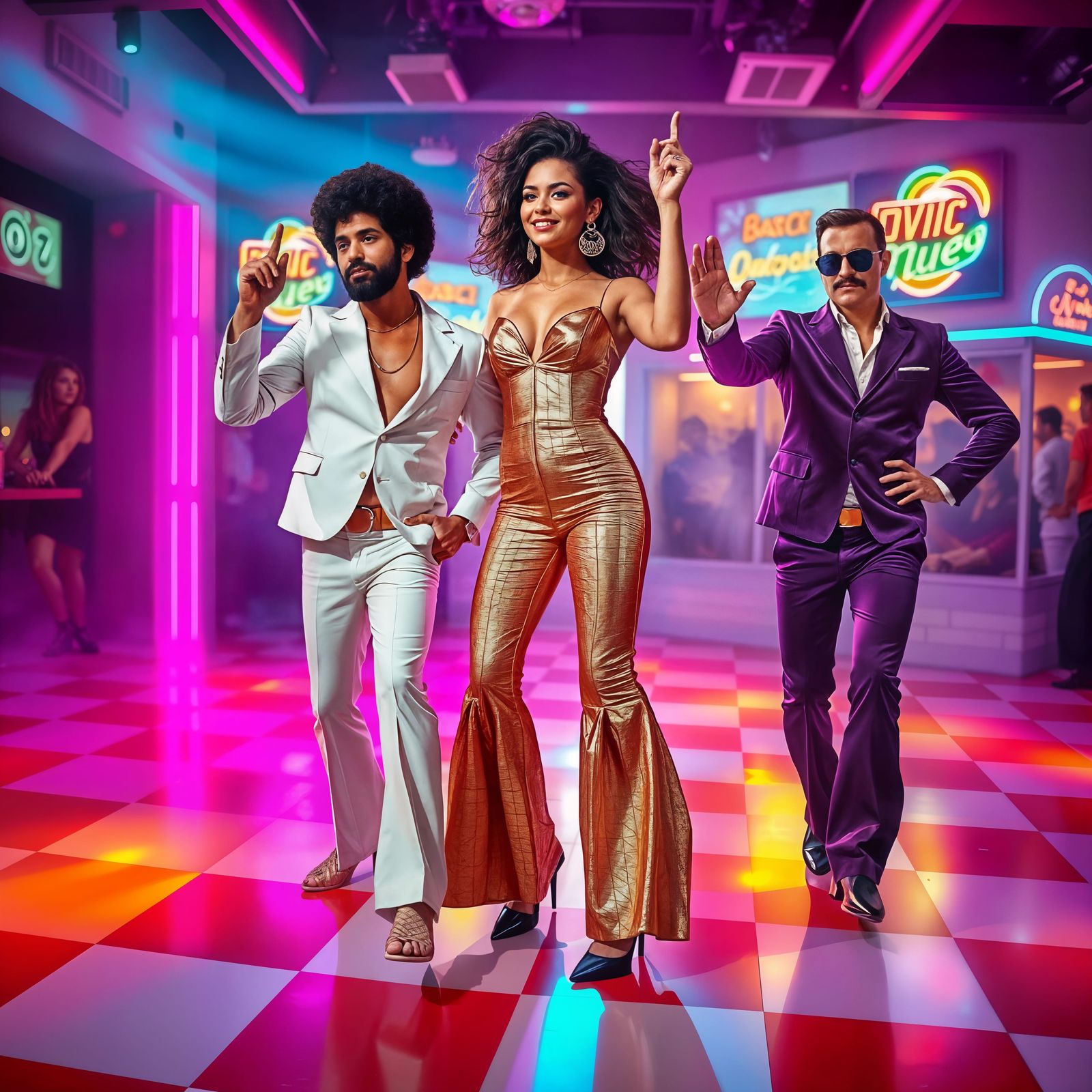 Glowing Disco Scene in 1970s Glamour