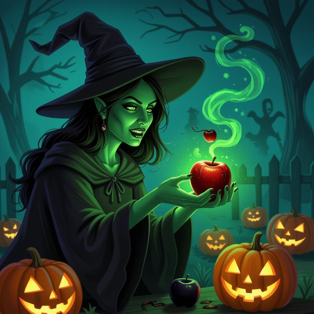 Evil Witch Offers Poison Apples To Trick-Or-Treaters