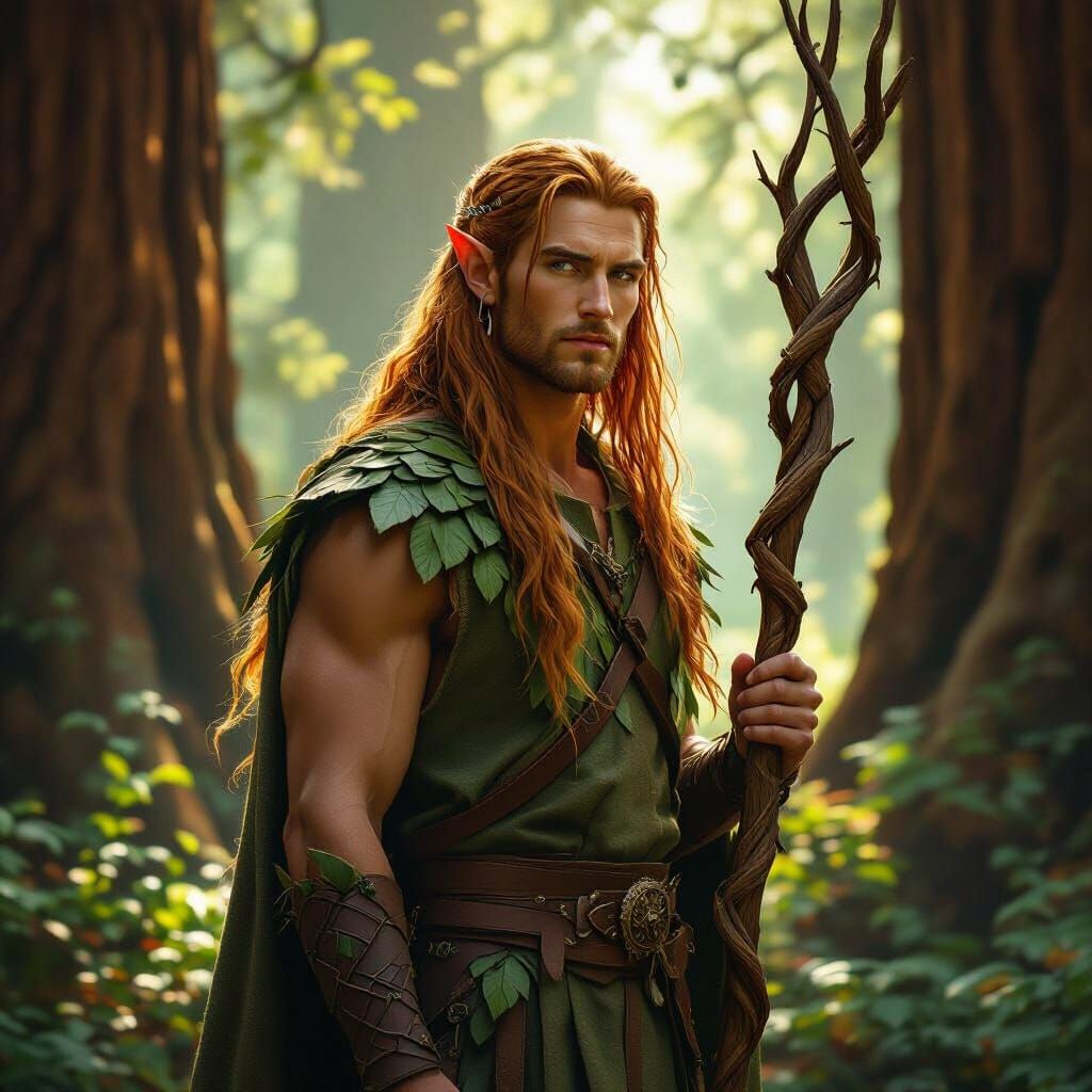 Elven King in Redwood Grove, Photorealistic Style