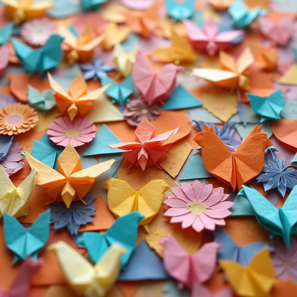 Intricate Origami Art with Triangles, Circles, and Whimsical...