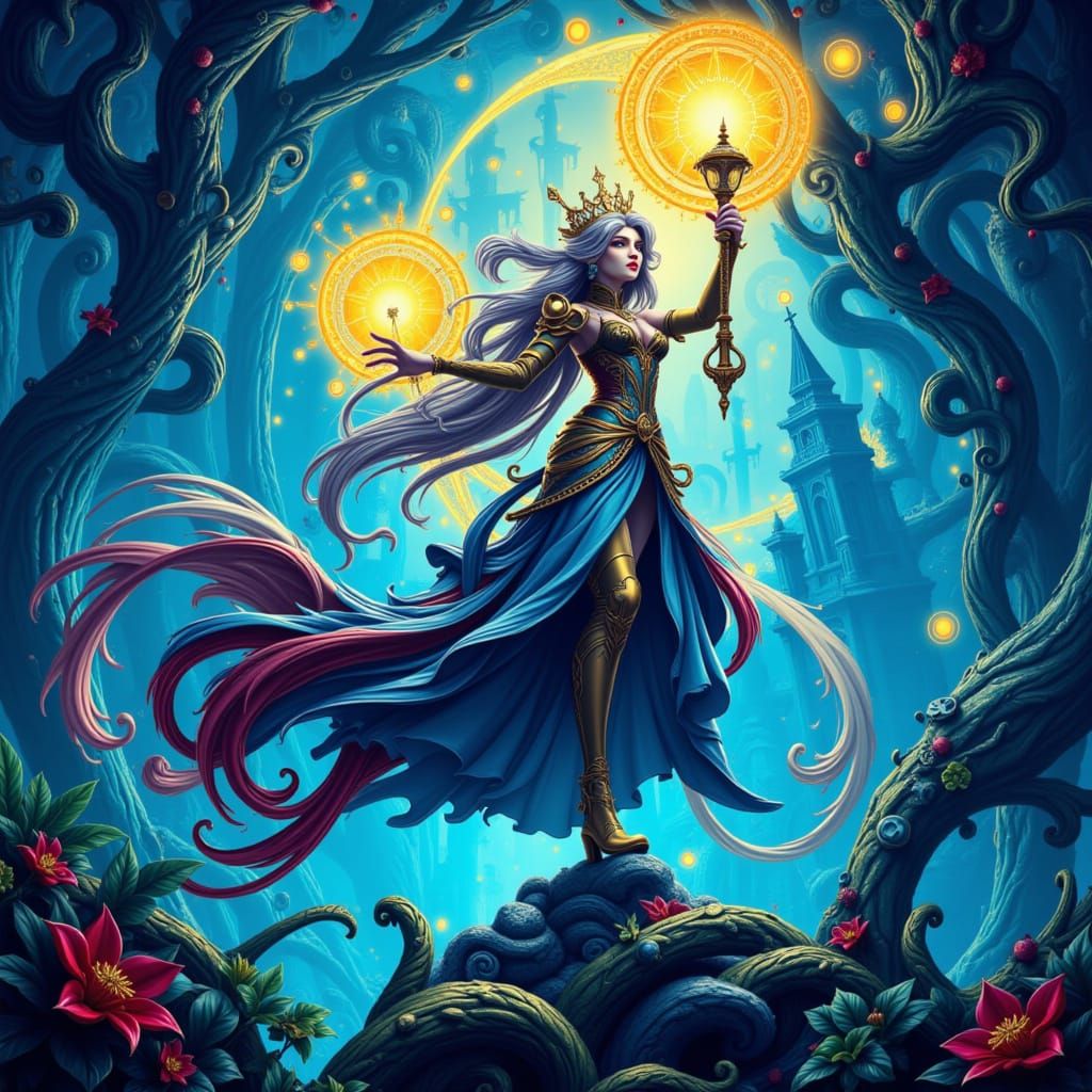 Vibrant Neon Splash in Deep Fantasy World