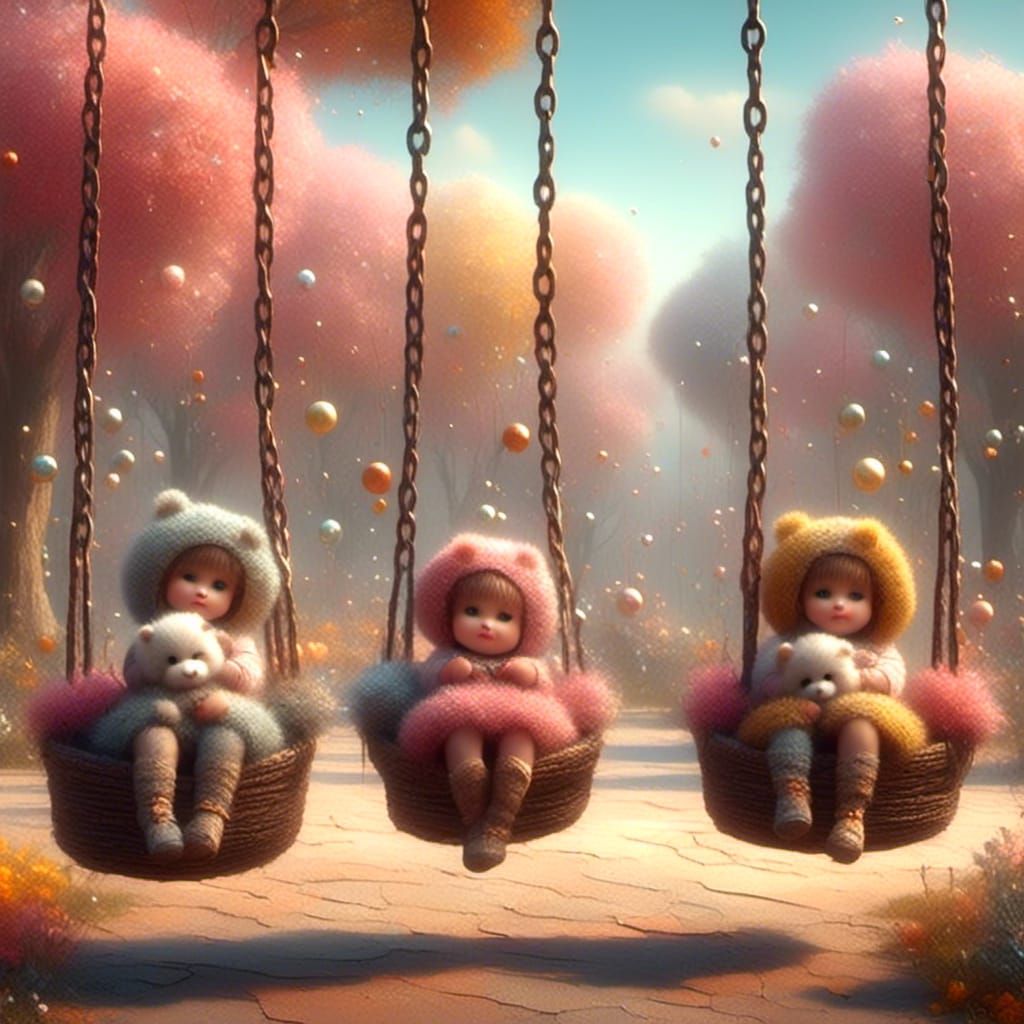 Whimsical Quintuplets Enjoying Playground Swings