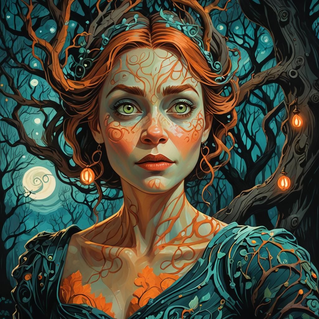 Fiona in Gothic Forest, Van Gogh Inspired Oil Painting