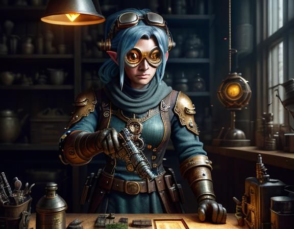 Steampunk Gnome with Automata: Cinematic Digital Painting
