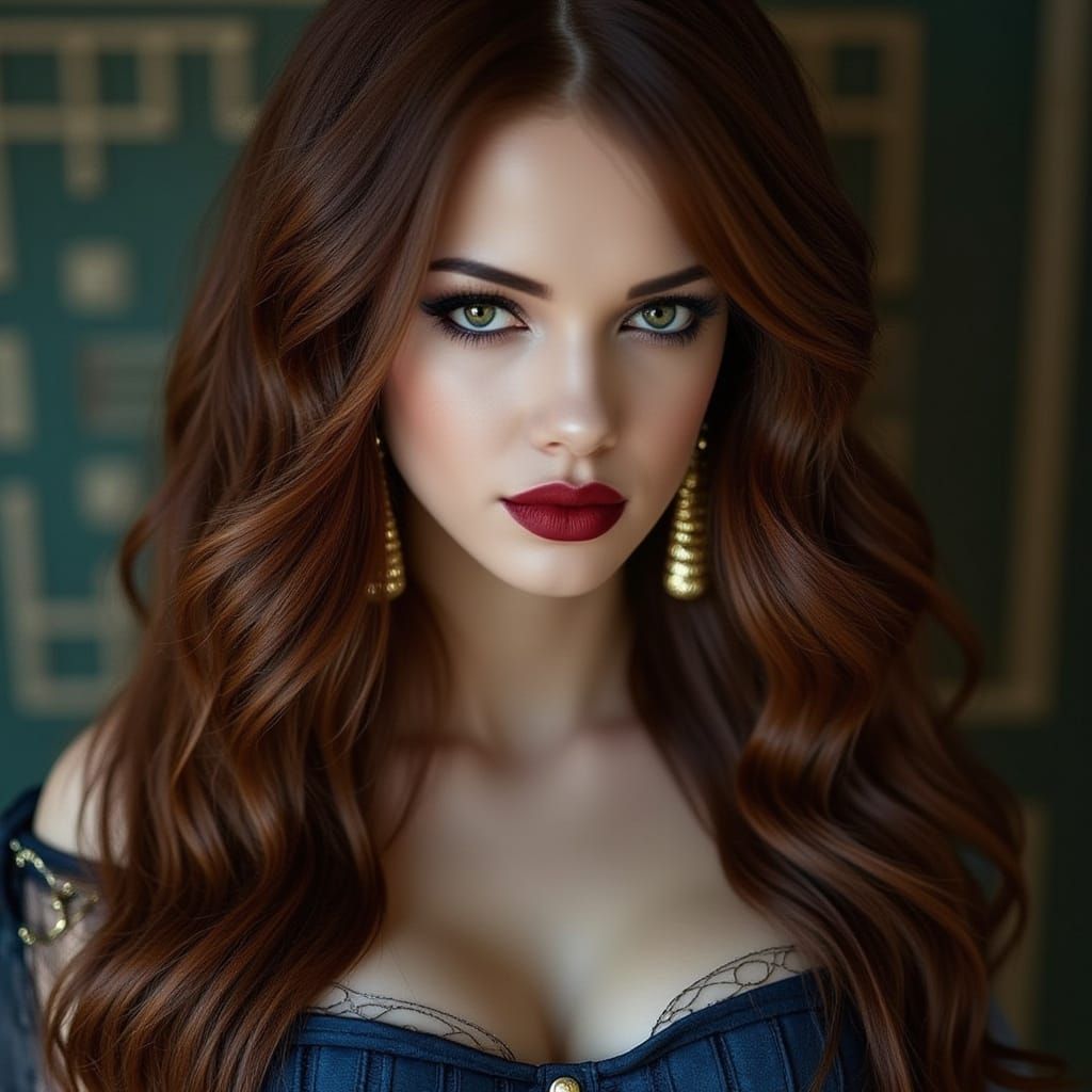 Portrait of a Young Woman in Deep Blue Corset Top