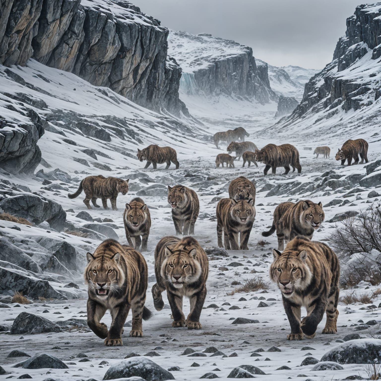 Sabertooth Cats Attack Deer Pack in Snowy Arctic