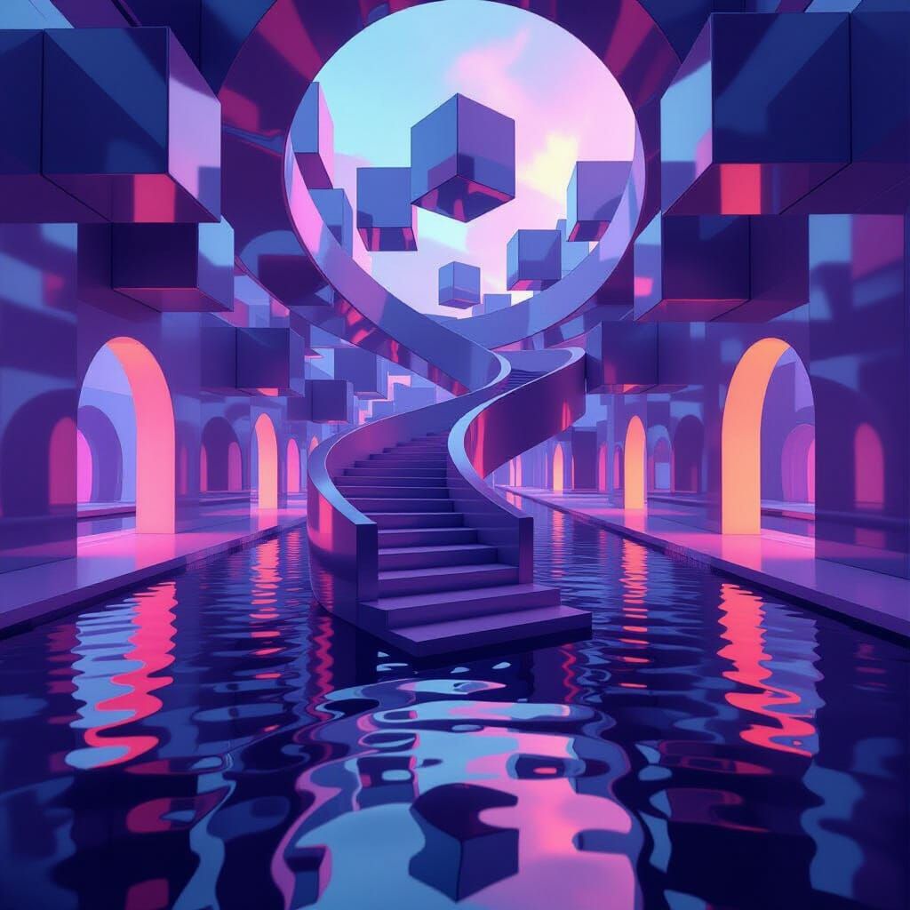 Surreal Optical Illusions: Staircase and Floating Cubes