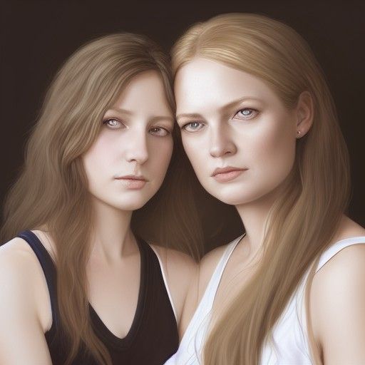 Mother and Daughter Portrait in Hyperdetailed Style