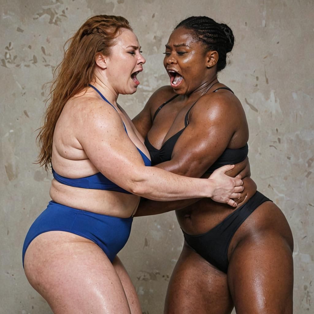 Plus Size Muscular Women Engage in Intense Bearhug Contest