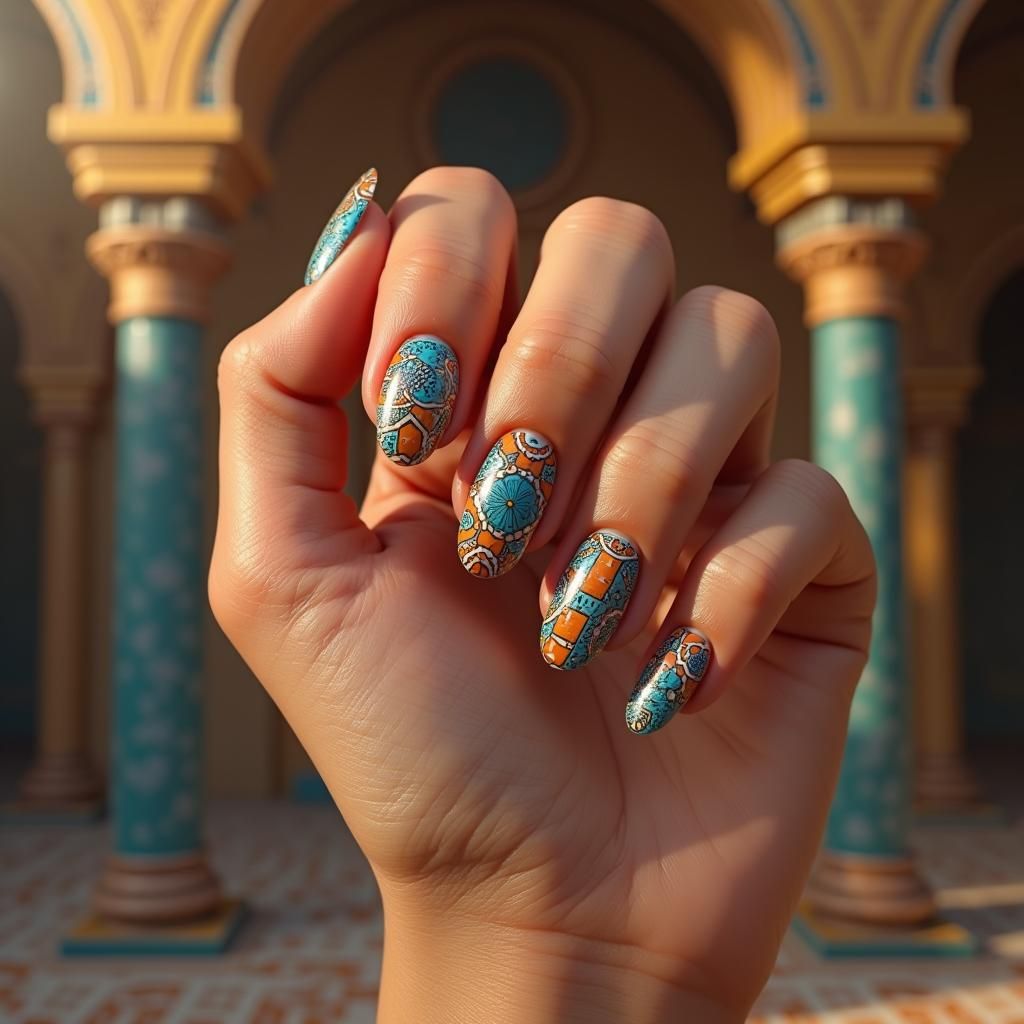 Mosaic Acrylic Nails in Ornate Setting