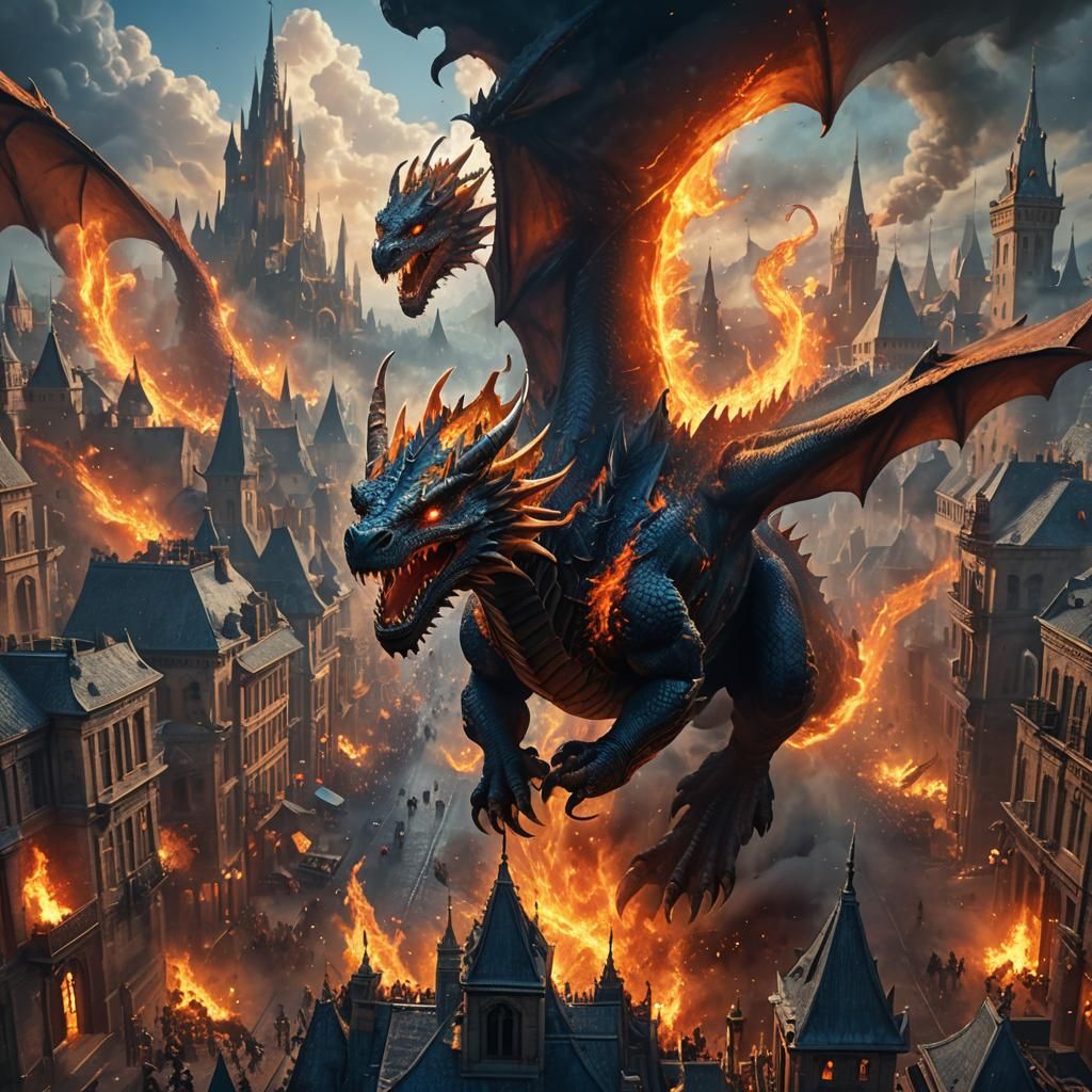 Dragon Burns City in Epic Fantasy Art