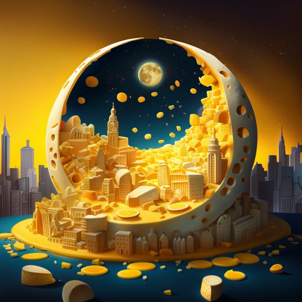 Majestic Cheese City Under a Cheese Moon