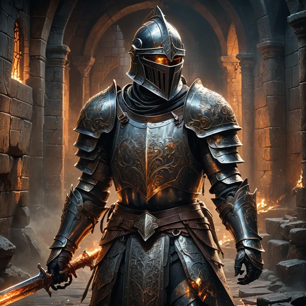 Armored Knight in Mystical Dungeon Concept Art