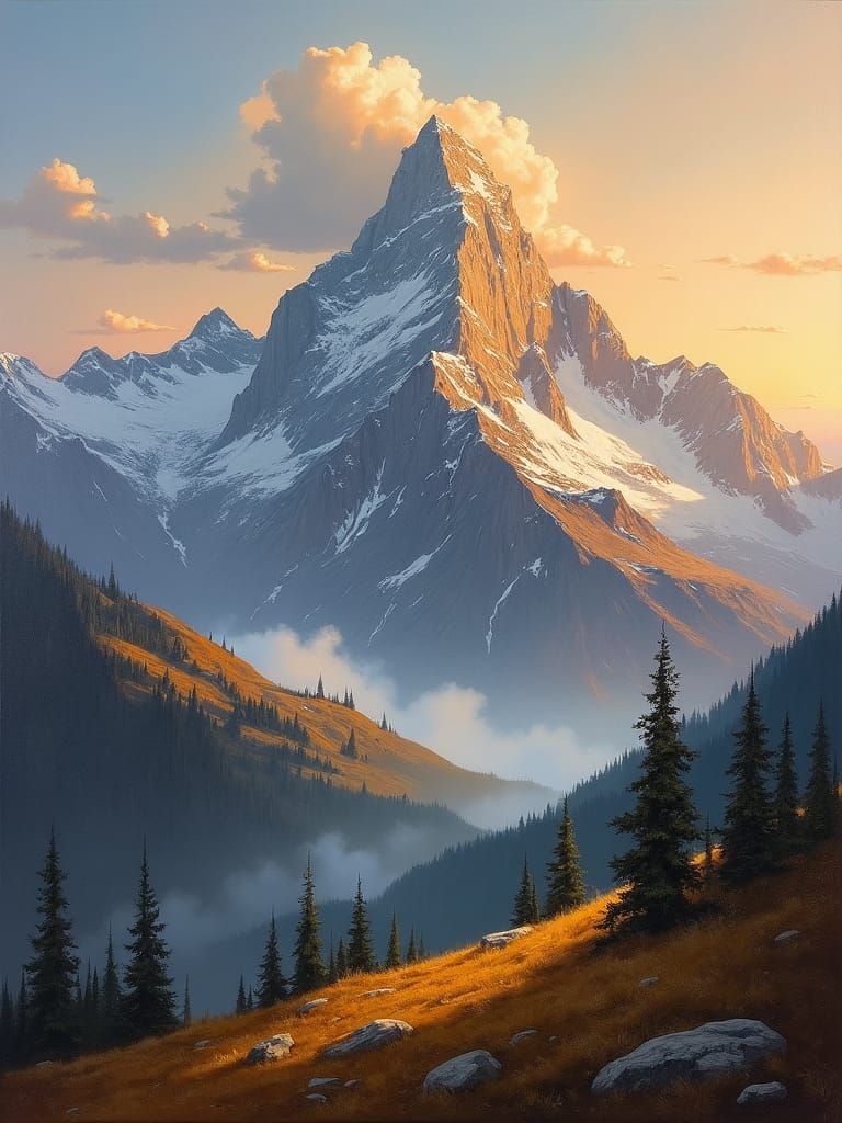 Majestic Mountain Landscape in Romantic Realist Style