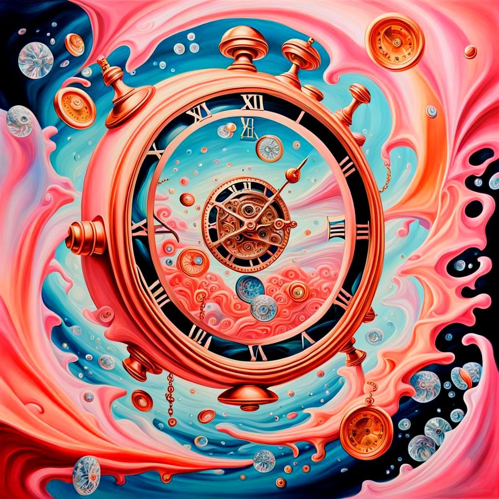 Surreal Clockwork Figure in Melting Time Landscape