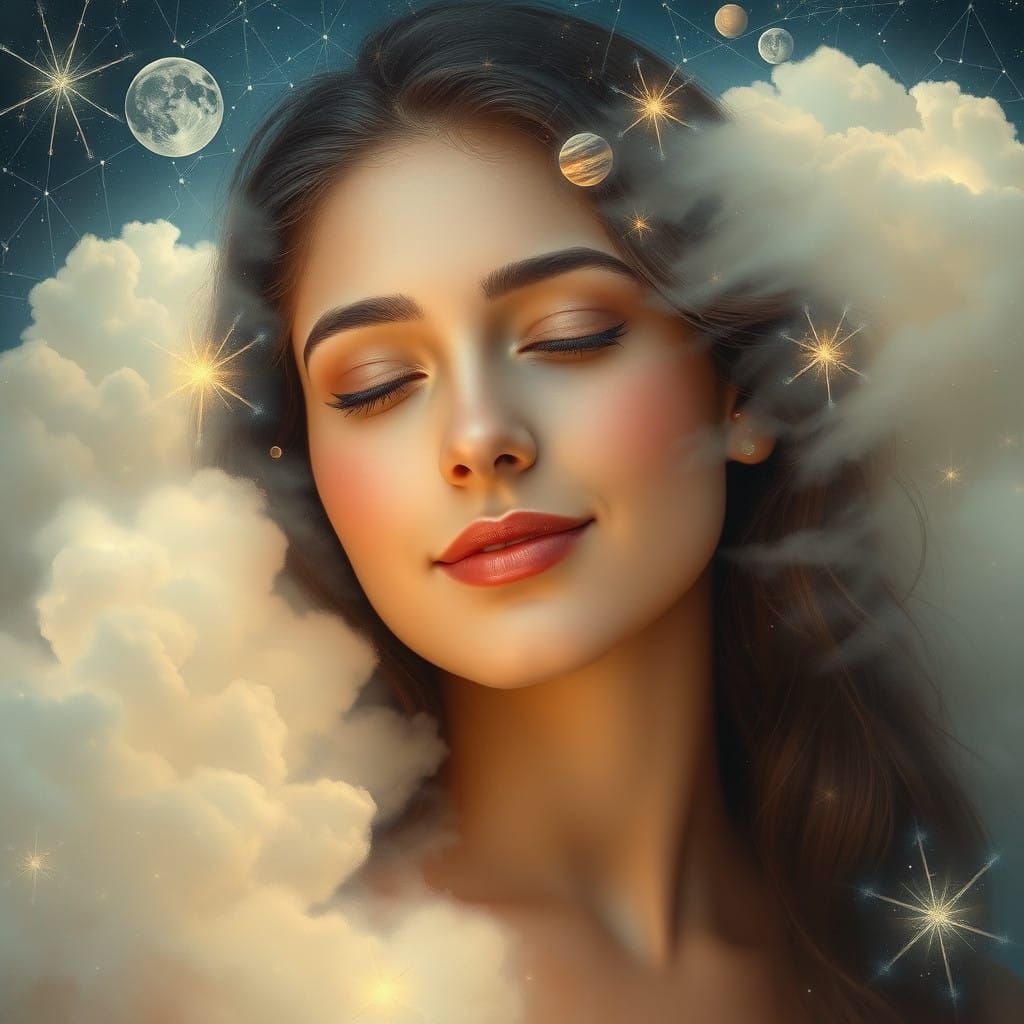 Serene Woman Among Celestial Wonders