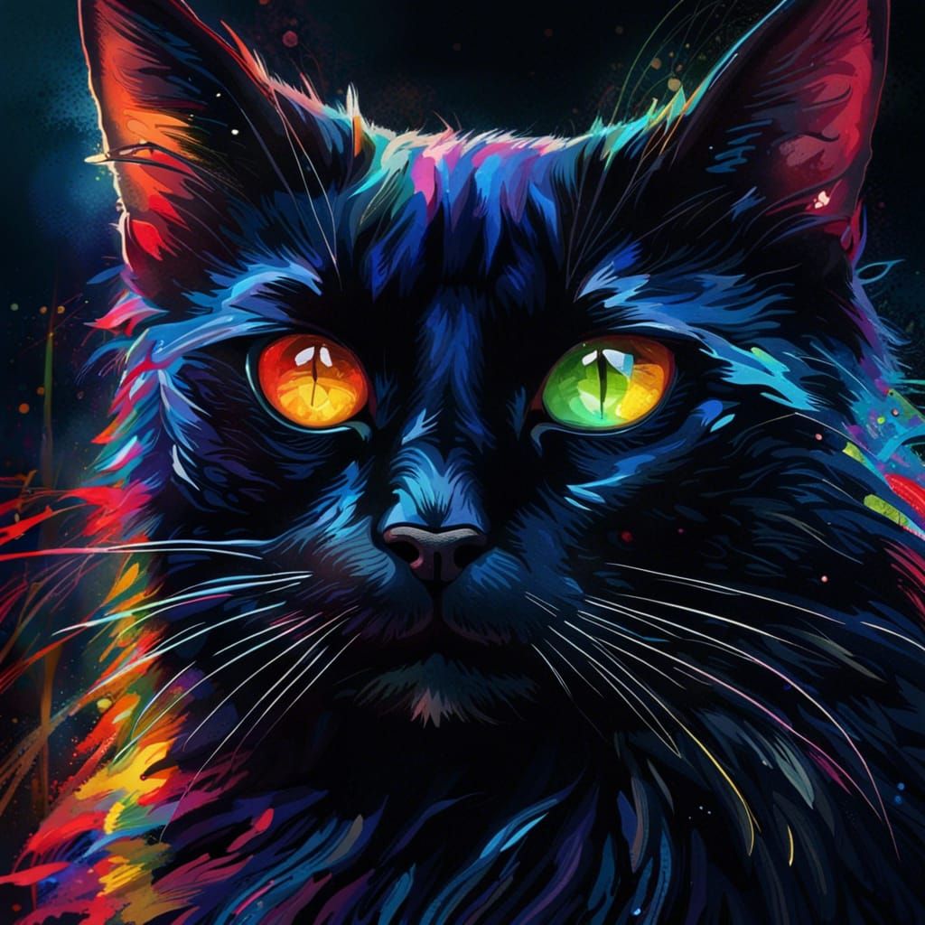 Rainbow Light Cat Portrait, Splash Art Style