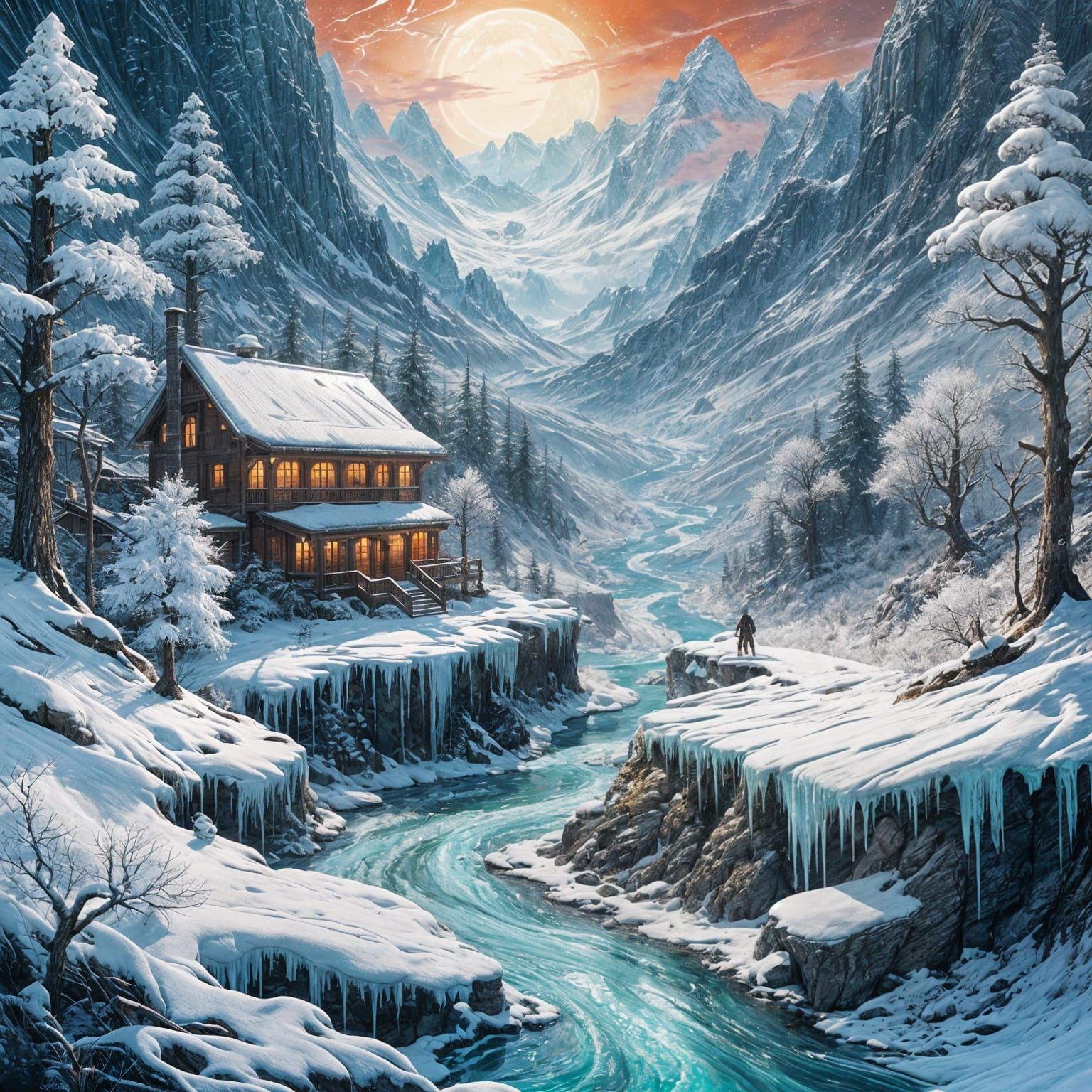 Icy Landscape in Gouache Illustration Style