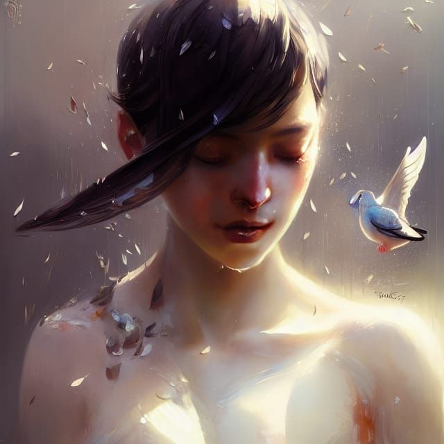 Crying Dove Shedding a Tear: Fantasy Art