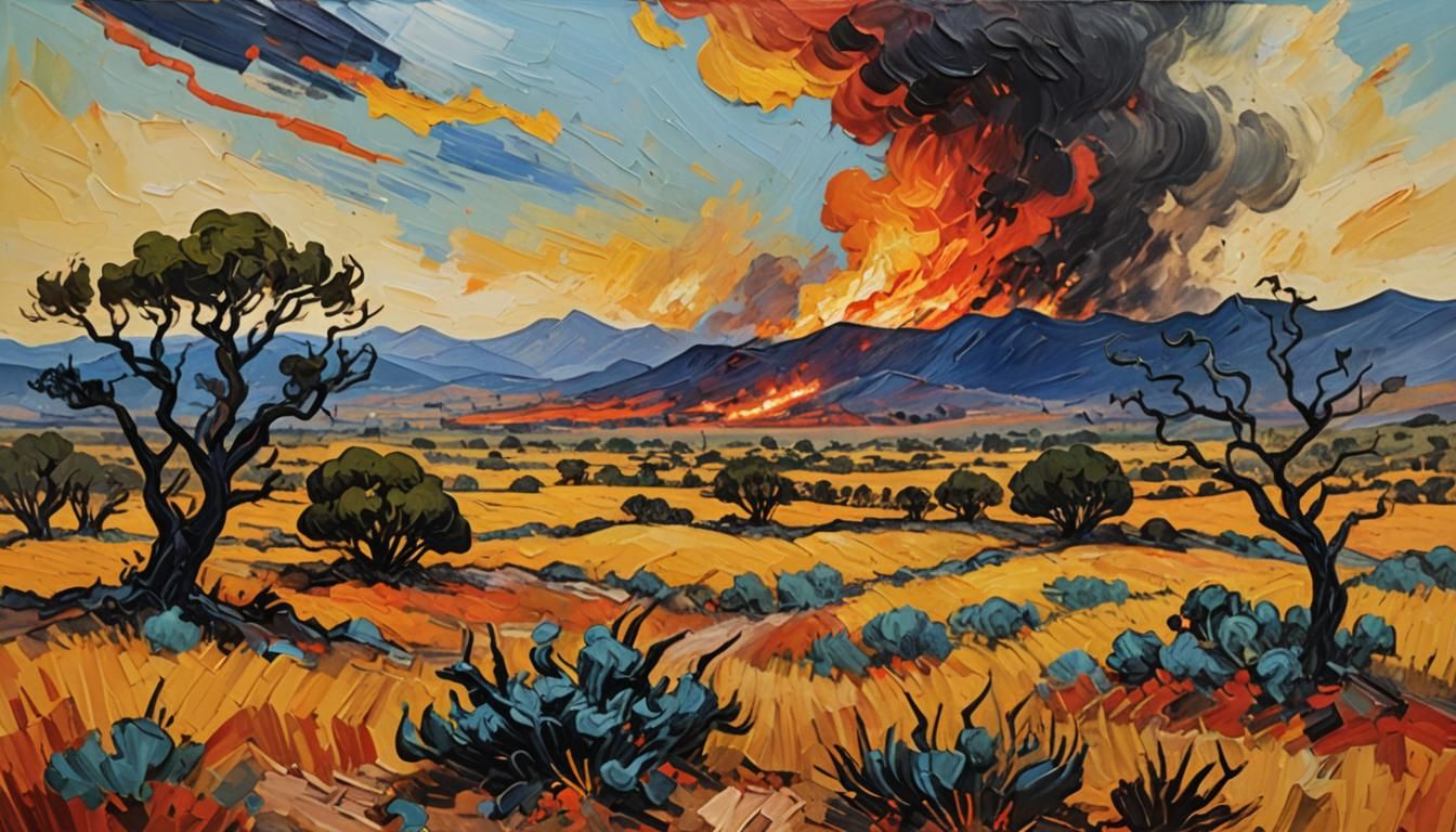 Veld Fire Landscape in Expressionist Impasto Style