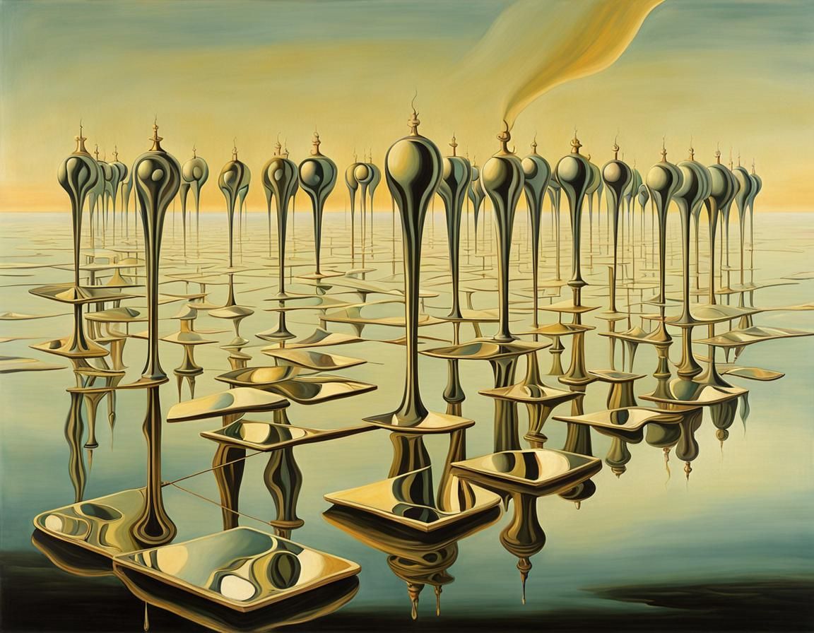 Surreal Mirrors Reflect Light in Oil Painting