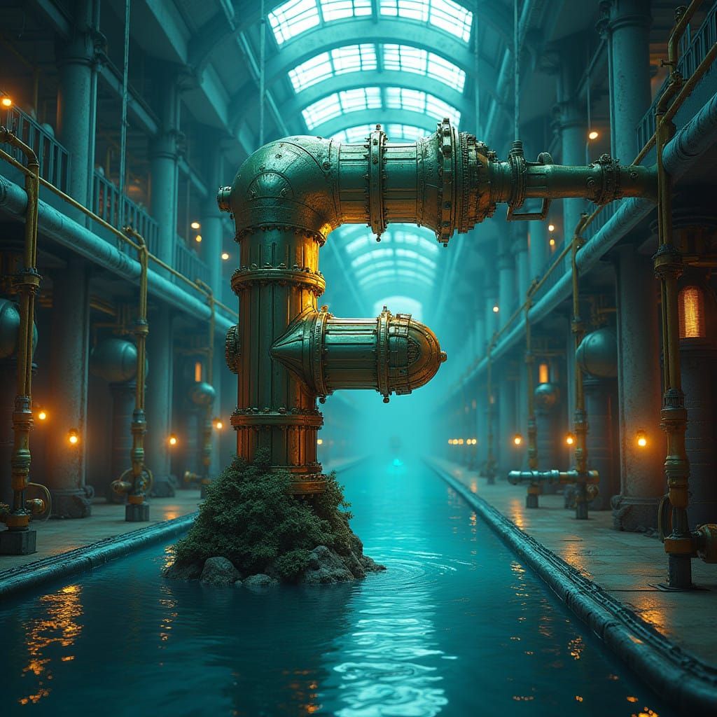 Realistic Water Treatment Plant with Intricately Superimpose...