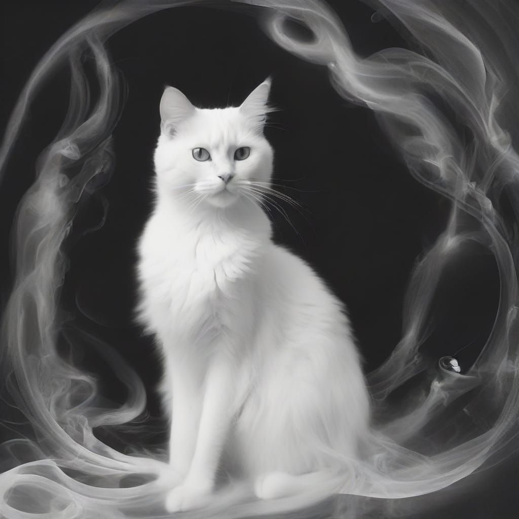 Ethereal Smoke Cat Emerges from Burning Candle in Delicate L...