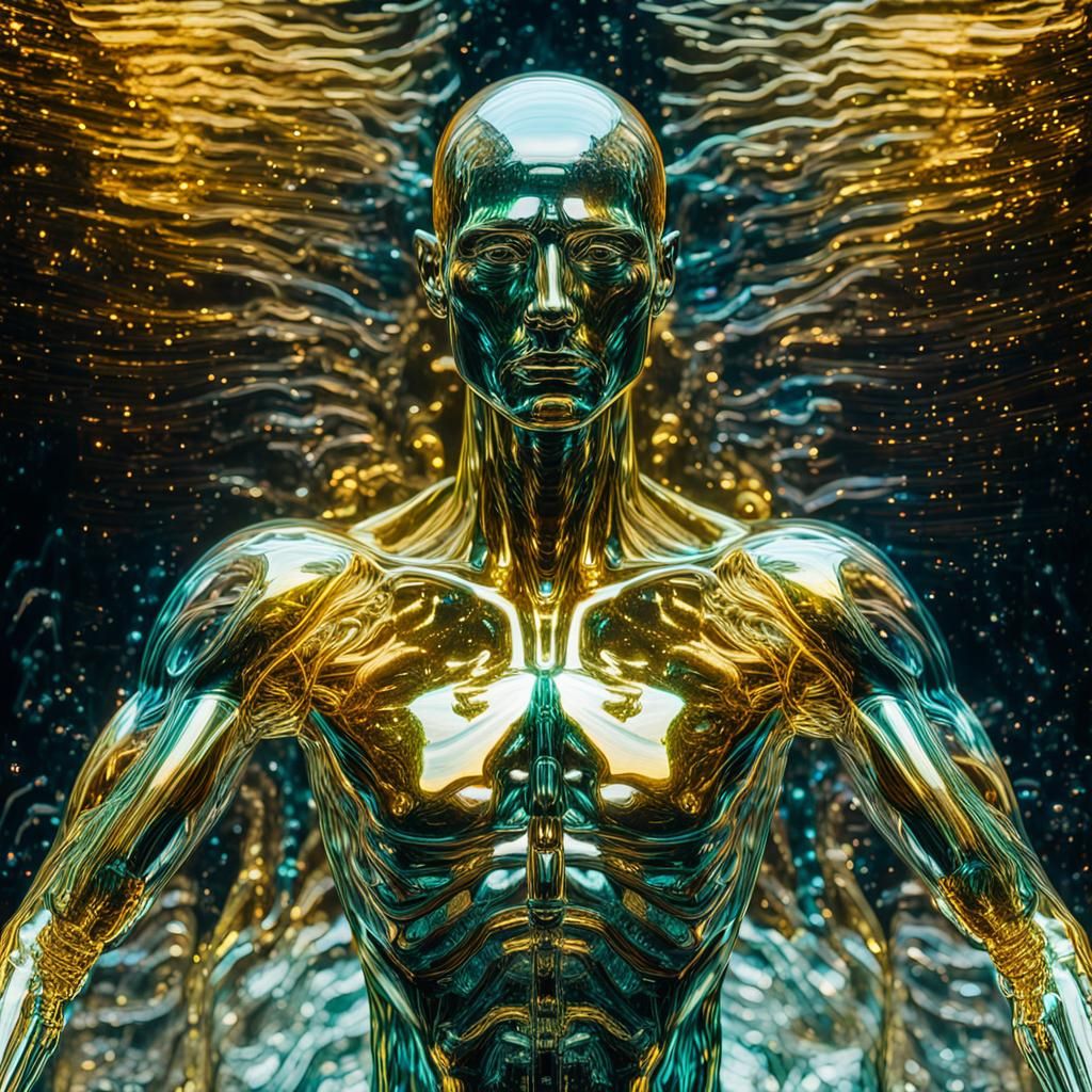 Surreal Glass Sculpture with Fluorescent Shimmer