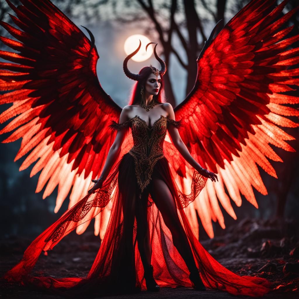 Queen Demoness With Red Eyes and Wings