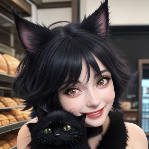 Jiji Black Cat in Bakery, Studio Ghibli Style