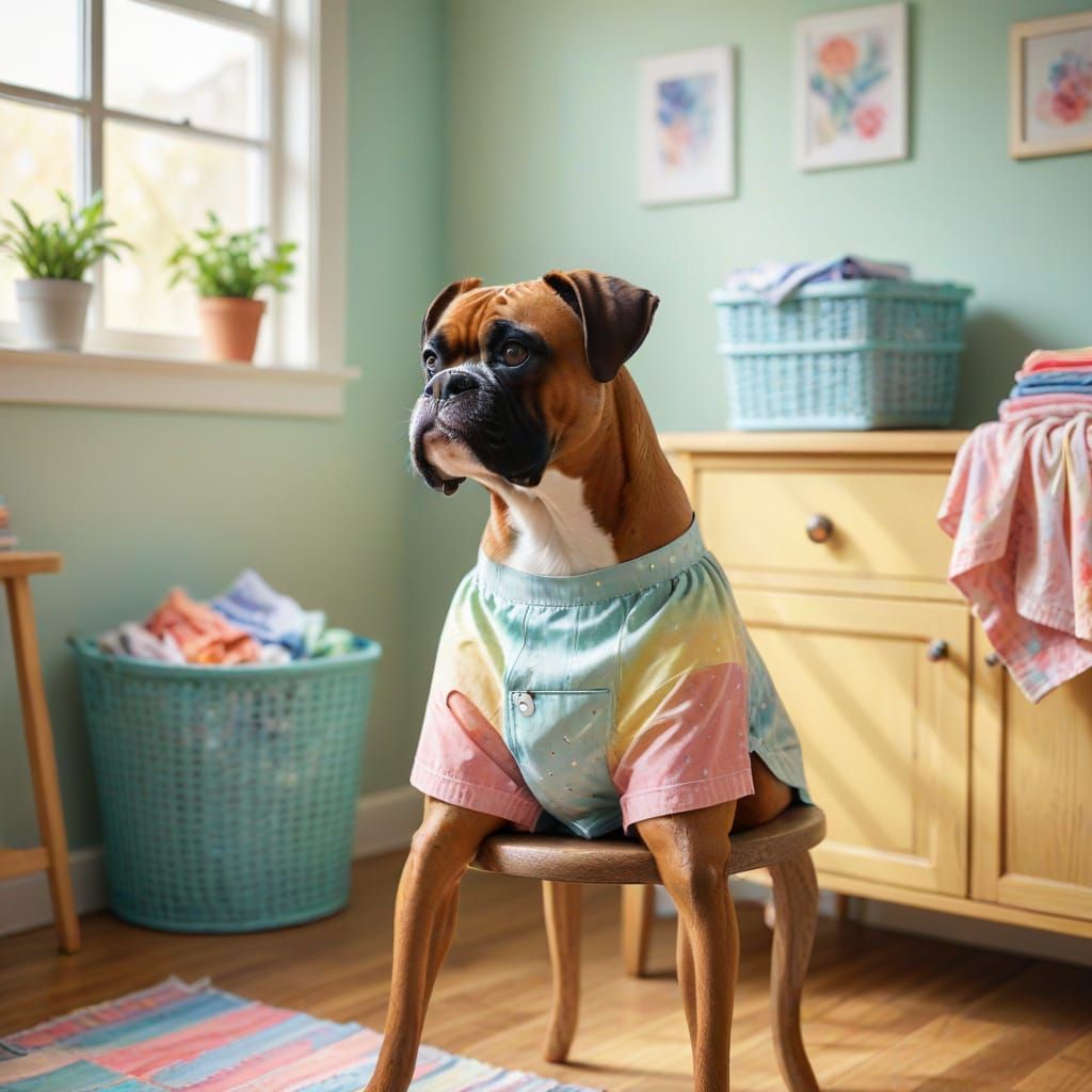 Whimsical Boxer Shorts in a Colorful Laundry Room