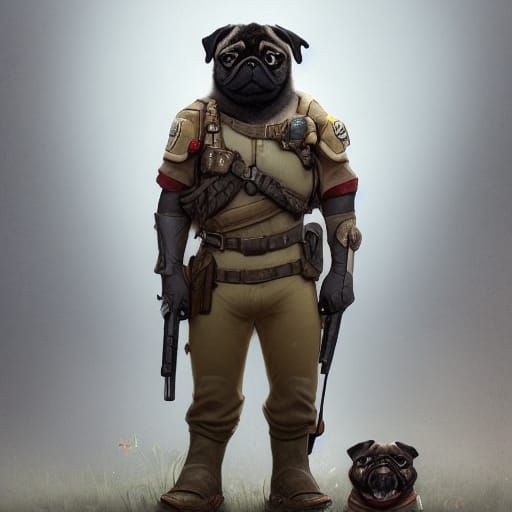 Pug Soldier Portrait in Planet of the Apes Style