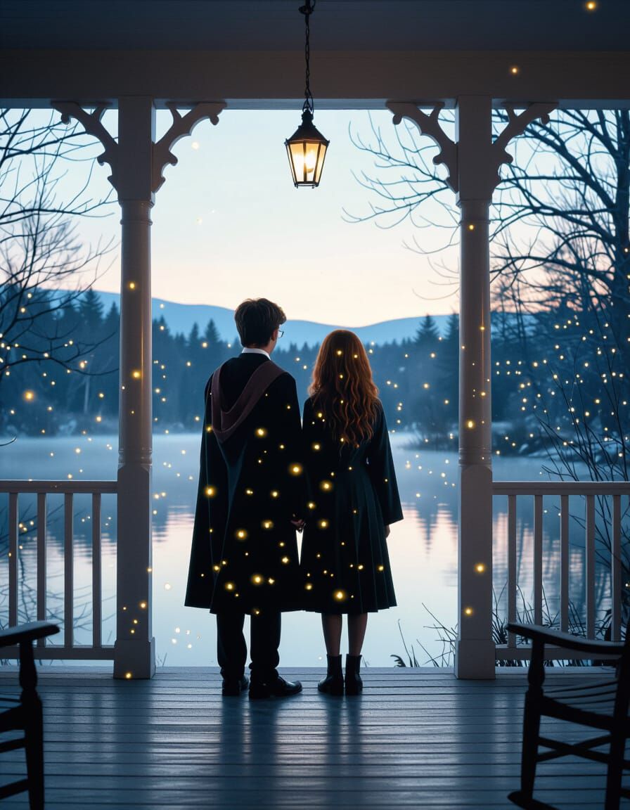 Harry Potter and Ginny in Surreal Landscape