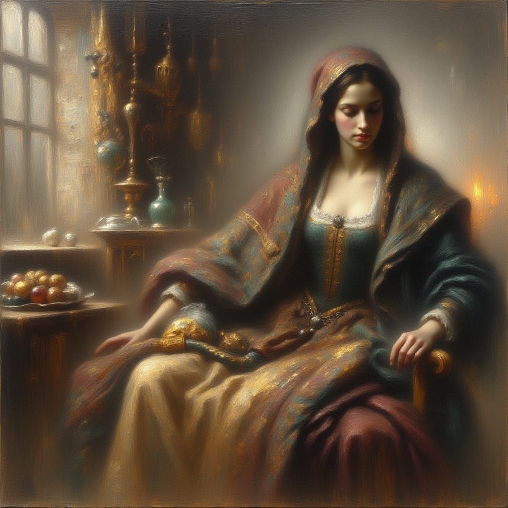 Woman and Man in Golden Leaf Dust Style