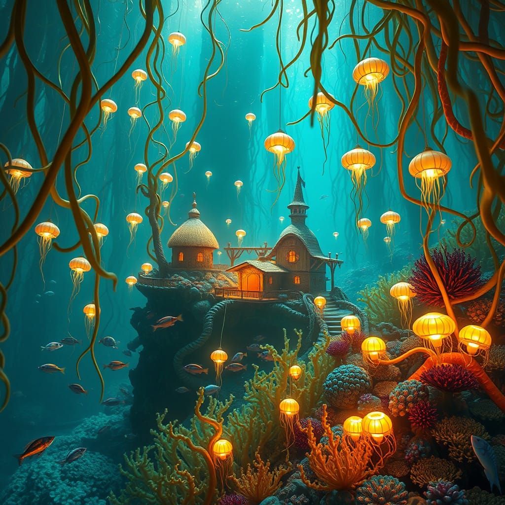 Golden Mermaid Village in Vibrant Kelp Forest